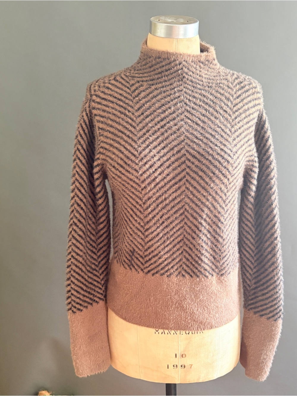 Worthington Chevron Mock Neck Sweater in Brown and Black